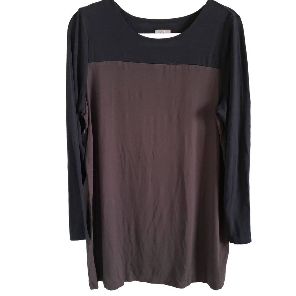 J.Jill Woman's Tunic Size M Rayon Blend Knit Brown and Black Color Block Minimal